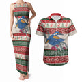 Aussie Kingfisher Bird Christmas Couples Matching Tank Maxi Dress and Hawaiian Shirt Festive Knitted Pattern Inspired