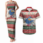 Aussie Kingfisher Bird Christmas Couples Matching Tank Maxi Dress and Hawaiian Shirt Festive Knitted Pattern Inspired