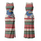 Aussie Kingfisher Bird Christmas Couples Matching Tank Maxi Dress and Hawaiian Shirt Festive Knitted Pattern Inspired