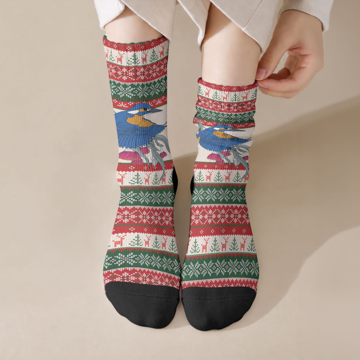 Aussie Kingfisher Bird Christmas Crew Socks Festive Knitted Pattern Inspired