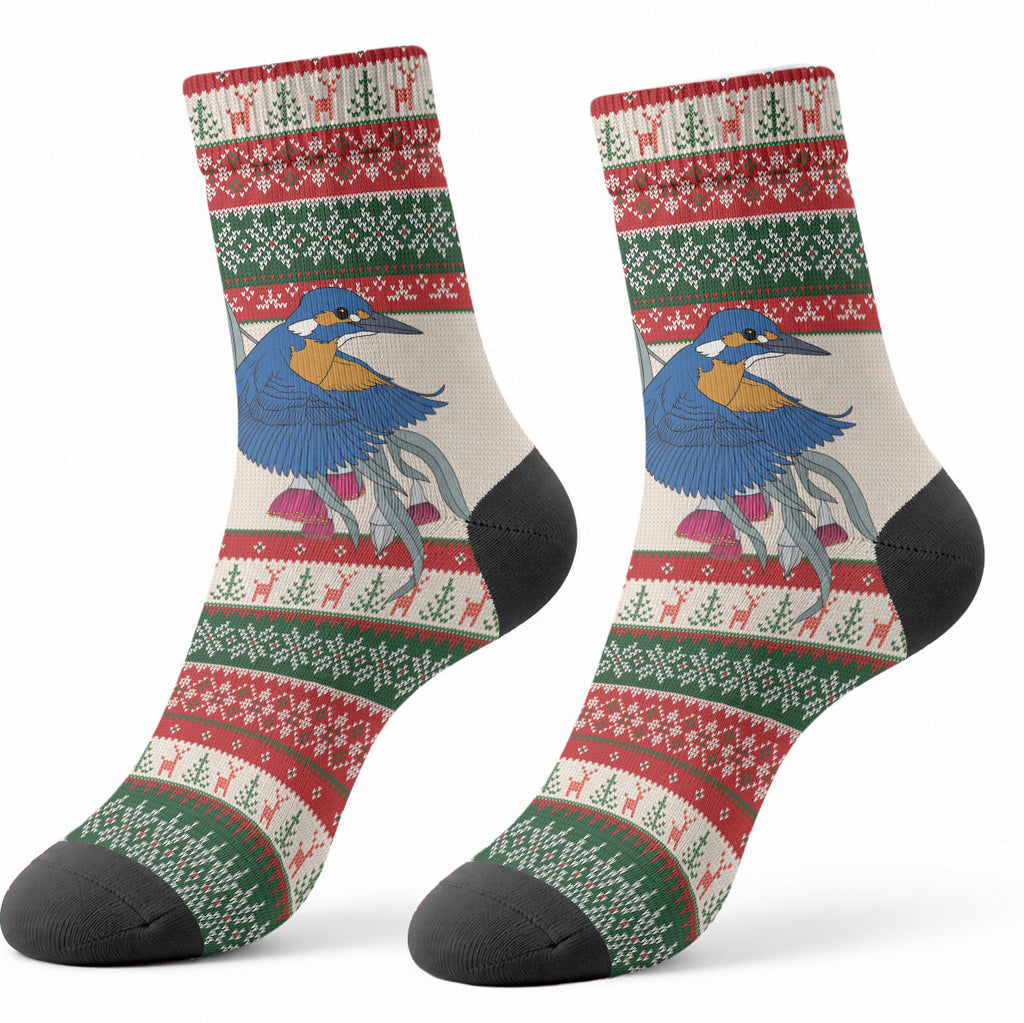 Aussie Kingfisher Bird Christmas Crew Socks Festive Knitted Pattern Inspired