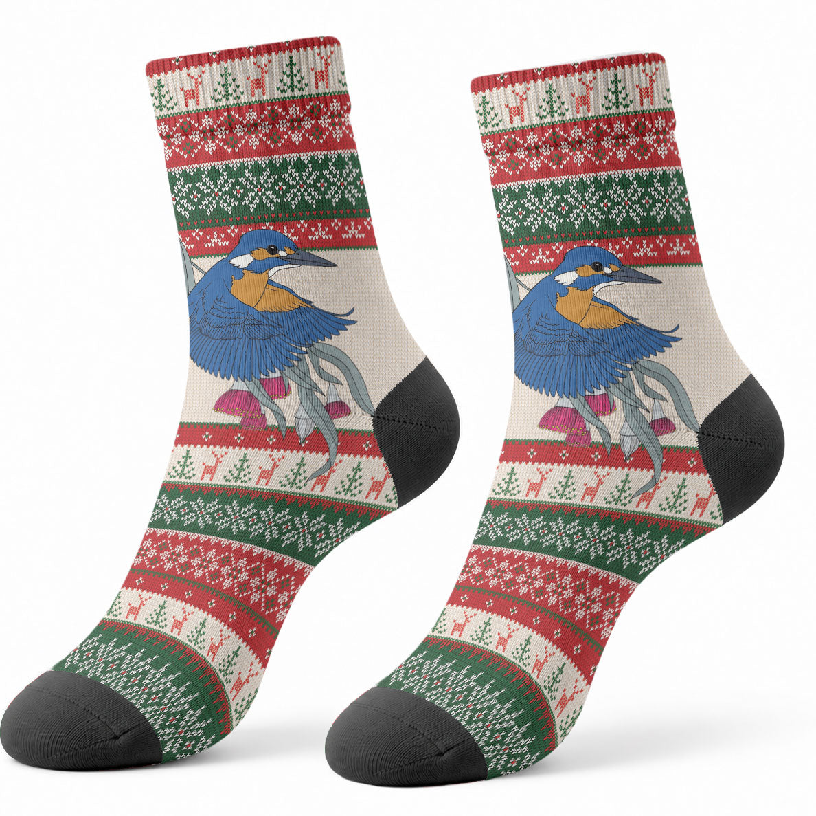 Aussie Kingfisher Bird Christmas Crew Socks Festive Knitted Pattern Inspired