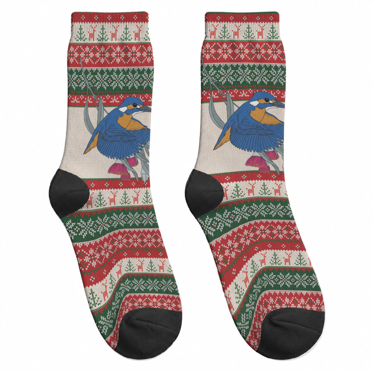 Aussie Kingfisher Bird Christmas Crew Socks Festive Knitted Pattern Inspired