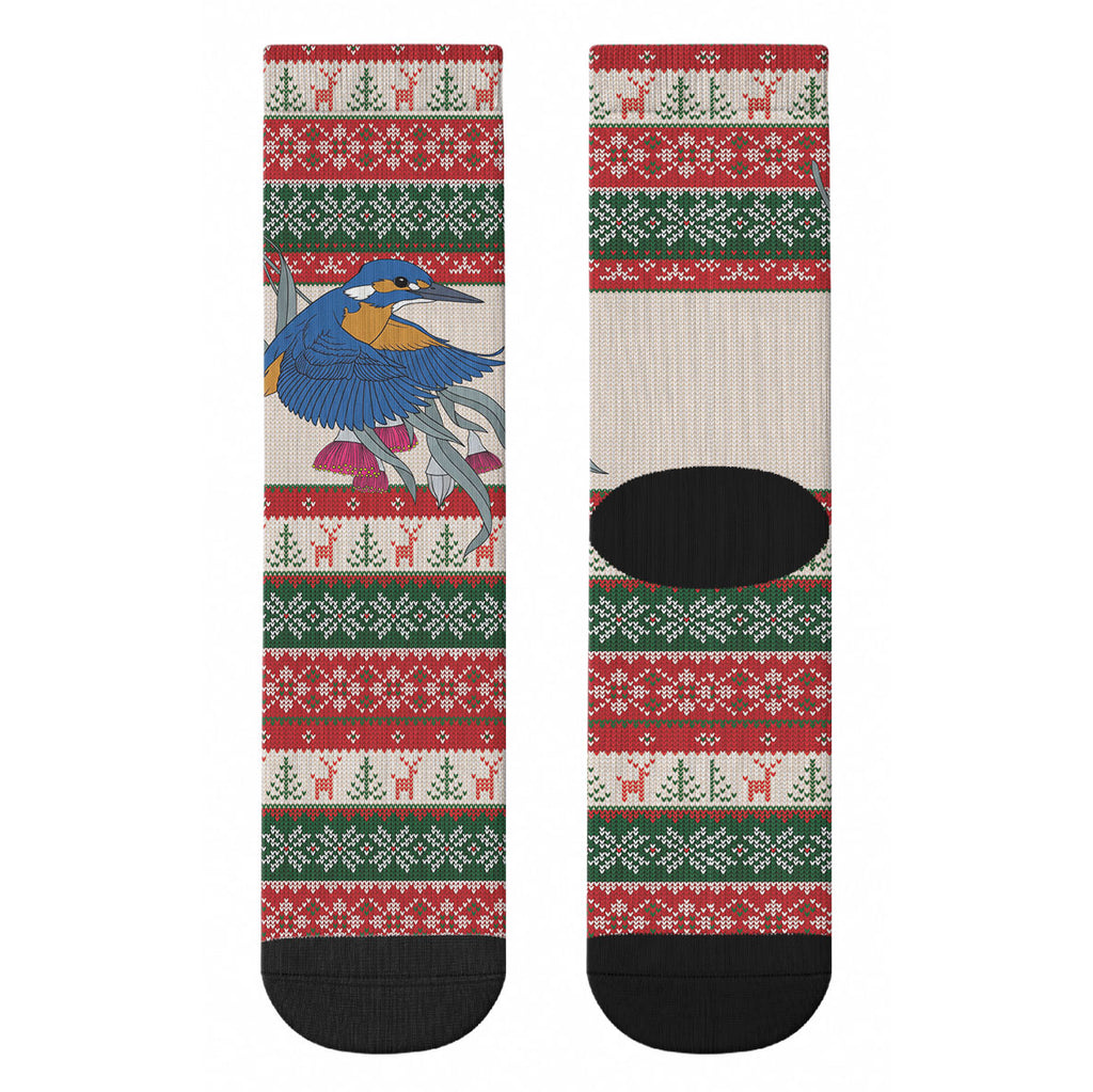 Aussie Kingfisher Bird Christmas Crew Socks Festive Knitted Pattern Inspired