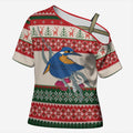 Aussie Kingfisher Bird Christmas Cross Shoulder Shirt Festive Knitted Pattern Inspired