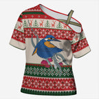 Aussie Kingfisher Bird Christmas Cross Shoulder Shirt Festive Knitted Pattern Inspired