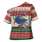 Aussie Kingfisher Bird Christmas Cross Shoulder Shirt Festive Knitted Pattern Inspired