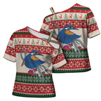 Aussie Kingfisher Bird Christmas Cross Shoulder Shirt Festive Knitted Pattern Inspired