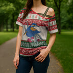 Aussie Kingfisher Bird Christmas Cross Shoulder Shirt Festive Knitted Pattern Inspired