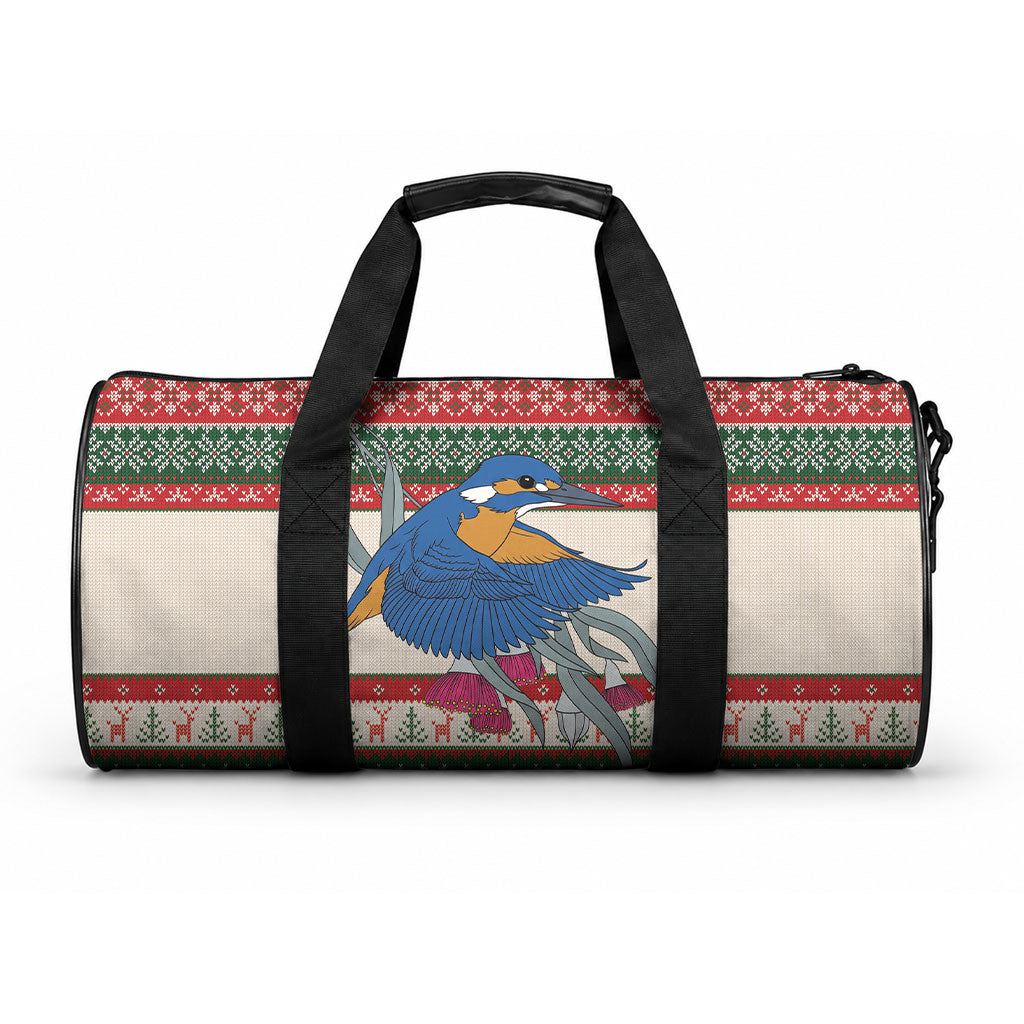 Aussie Kingfisher Bird Christmas Duffle Bag Festive Knitted Pattern Inspired