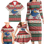 Aussie Kingfisher Bird Christmas Family Matching Long Sleeve Bodycon Dress and Hawaiian Shirt Festive Knitted Pattern Inspired