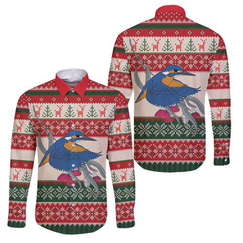 Aussie Kingfisher Bird Christmas Family Matching Mermaid Dress and Hawaiian Shirt Festive Knitted Pattern Inspired