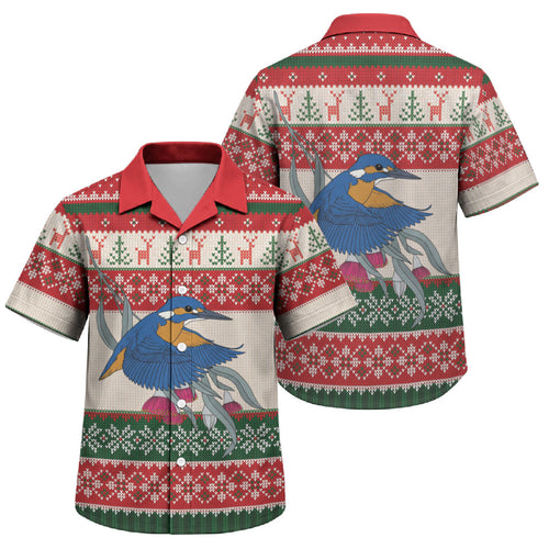 Aussie Kingfisher Bird Christmas Family Matching Mermaid Dress and Hawaiian Shirt Festive Knitted Pattern Inspired