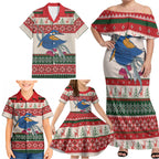 Aussie Kingfisher Bird Christmas Family Matching Off Shoulder Maxi Dress and Hawaiian Shirt Festive Knitted Pattern Inspired