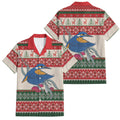 Aussie Kingfisher Bird Christmas Family Matching Off Shoulder Short Dress and Hawaiian Shirt Festive Knitted Pattern Inspired