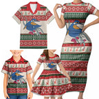 Aussie Kingfisher Bird Christmas Family Matching Short Sleeve Bodycon Dress and Hawaiian Shirt Festive Knitted Pattern Inspired