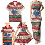 Aussie Kingfisher Bird Christmas Family Matching Tank Maxi Dress and Hawaiian Shirt Festive Knitted Pattern Inspired