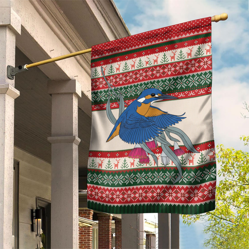 Aussie Kingfisher Bird Christmas Garden Flag Festive Knitted Pattern Inspired