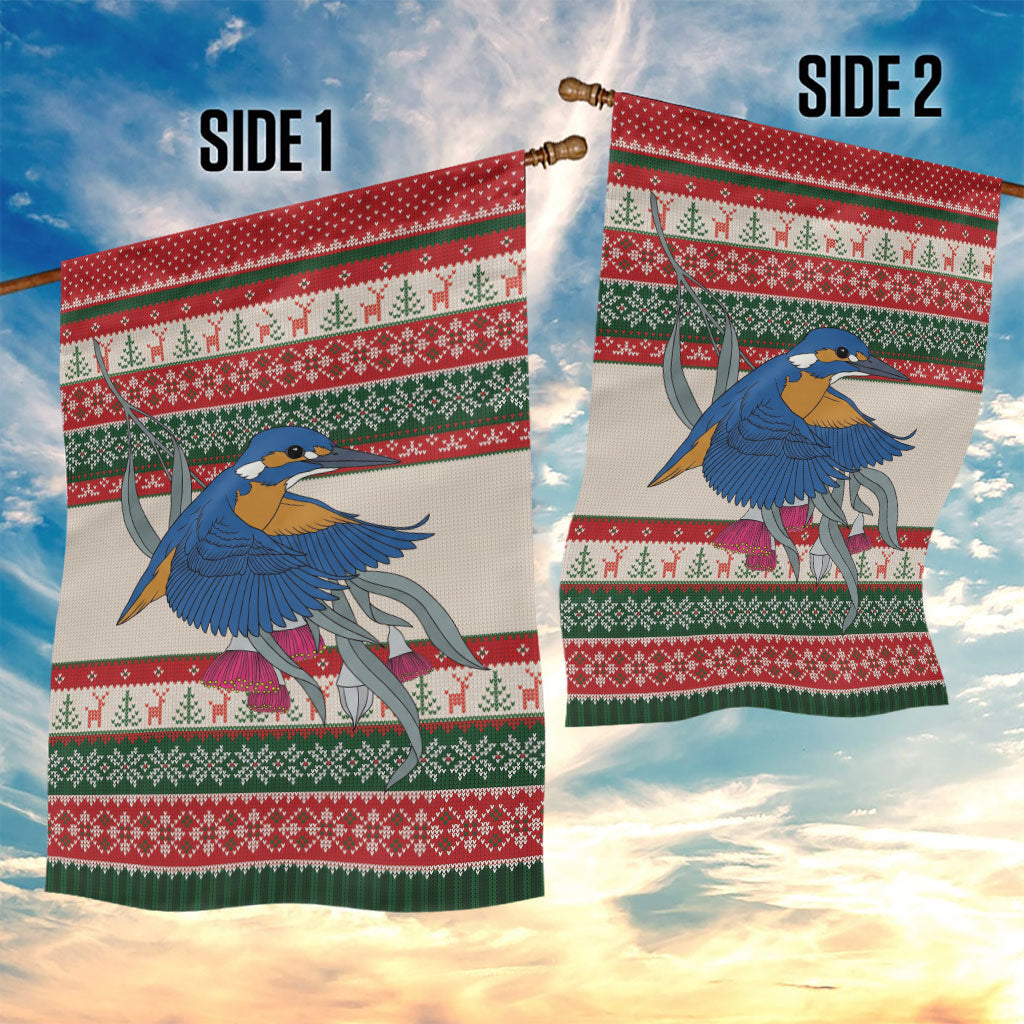 Aussie Kingfisher Bird Christmas Garden Flag Festive Knitted Pattern Inspired