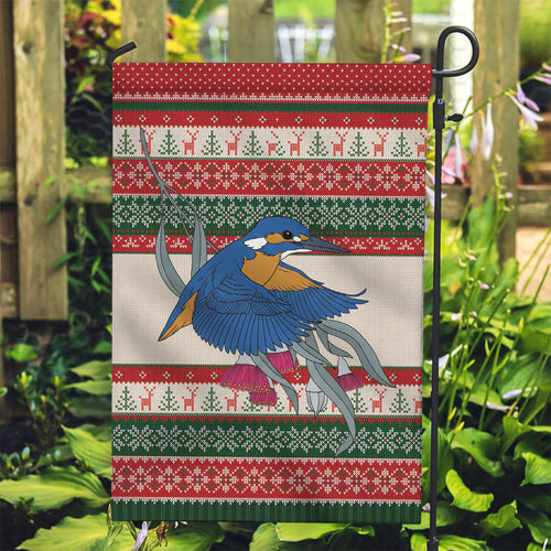 Aussie Kingfisher Bird Christmas Garden Flag Festive Knitted Pattern Inspired