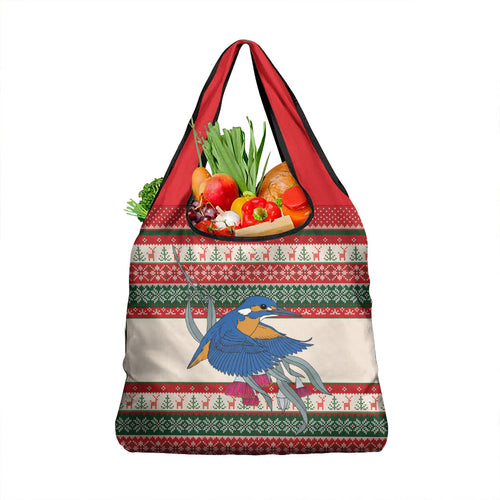 Aussie Kingfisher Bird Christmas Grocery Bag Festive Knitted Pattern Inspired