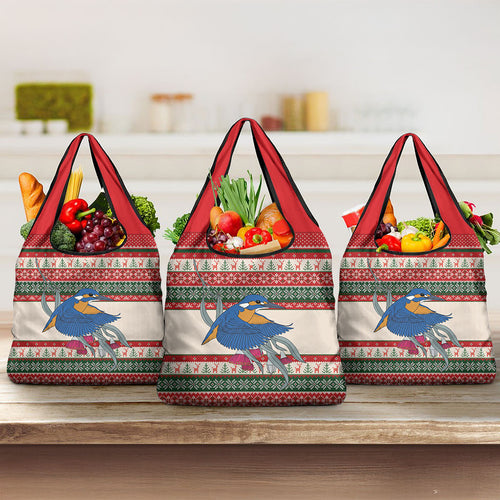 Aussie Kingfisher Bird Christmas Grocery Bag Festive Knitted Pattern Inspired