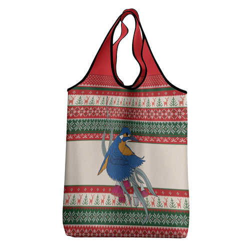 Aussie Kingfisher Bird Christmas Grocery Bag Festive Knitted Pattern Inspired