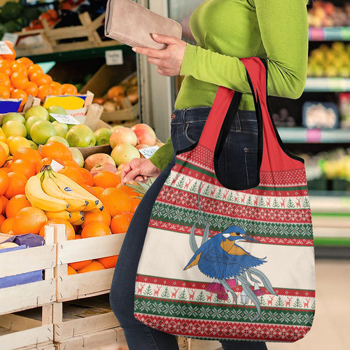 Aussie Kingfisher Bird Christmas Grocery Bag Festive Knitted Pattern Inspired
