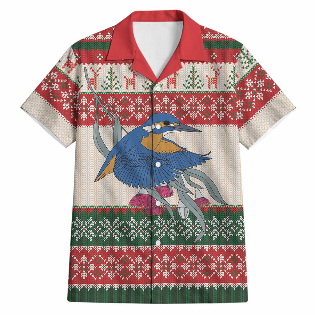 Aussie Kingfisher Bird Christmas Hawaiian Shirt Festive Knitted Pattern Inspired