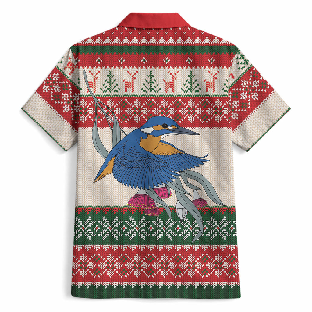 Aussie Kingfisher Bird Christmas Hawaiian Shirt Festive Knitted Pattern Inspired