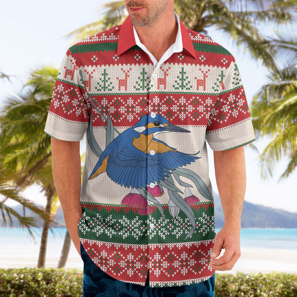 Aussie Kingfisher Bird Christmas Hawaiian Shirt Festive Knitted Pattern Inspired