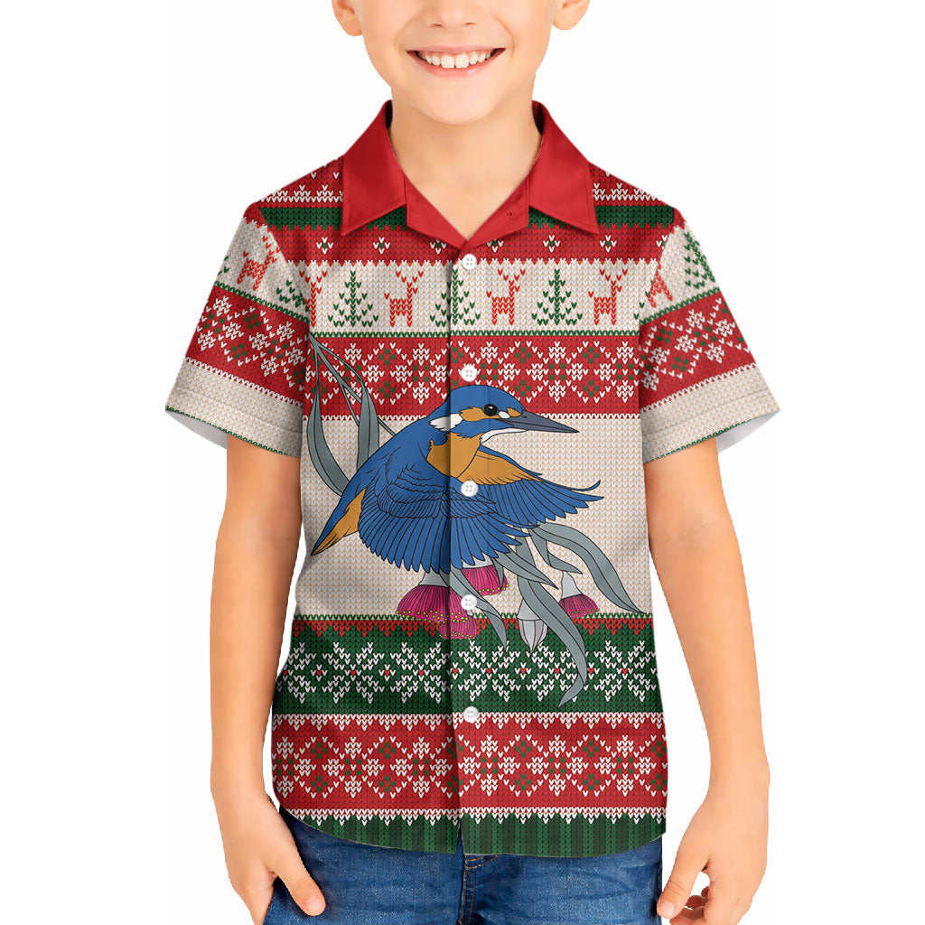 Aussie Kingfisher Bird Christmas Hawaiian Shirt Festive Knitted Pattern Inspired