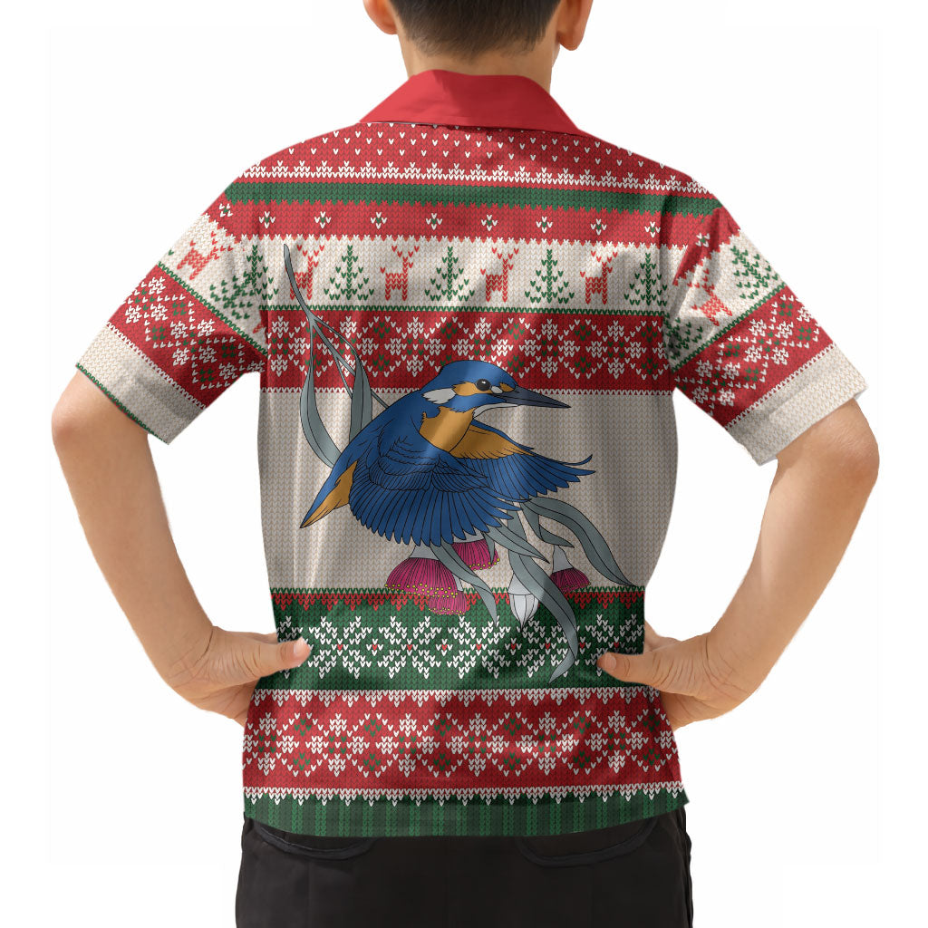 Aussie Kingfisher Bird Christmas Hawaiian Shirt Festive Knitted Pattern Inspired
