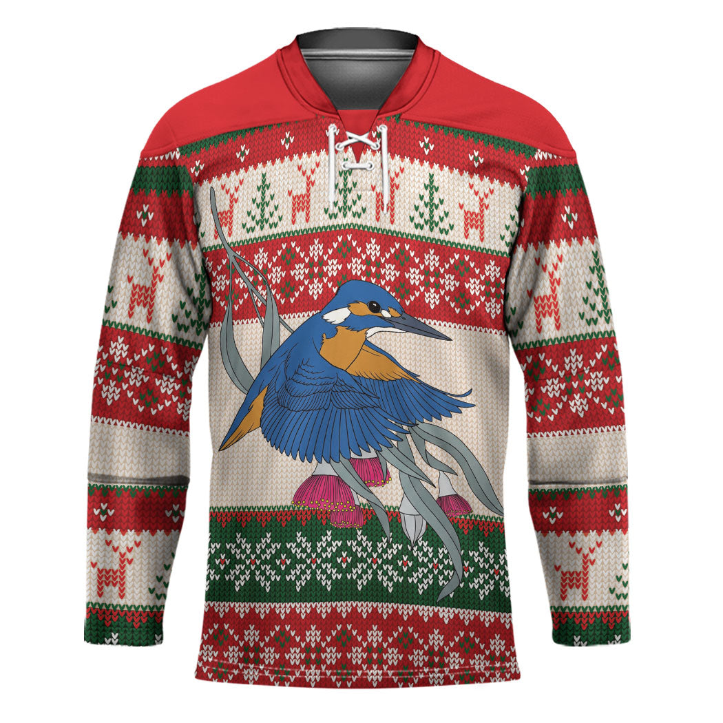 Aussie Kingfisher Bird Christmas Hockey Jersey Festive Knitted Pattern Inspired