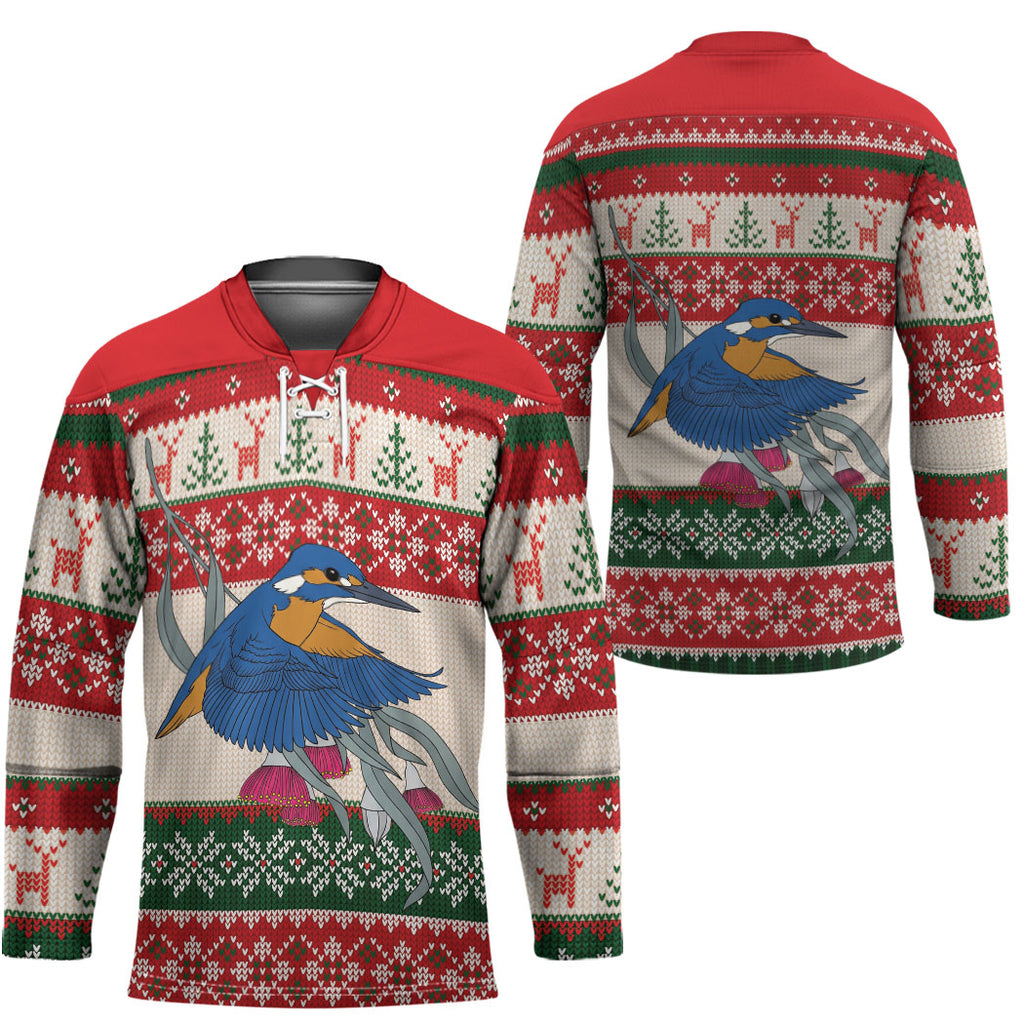 Aussie Kingfisher Bird Christmas Hockey Jersey Festive Knitted Pattern Inspired