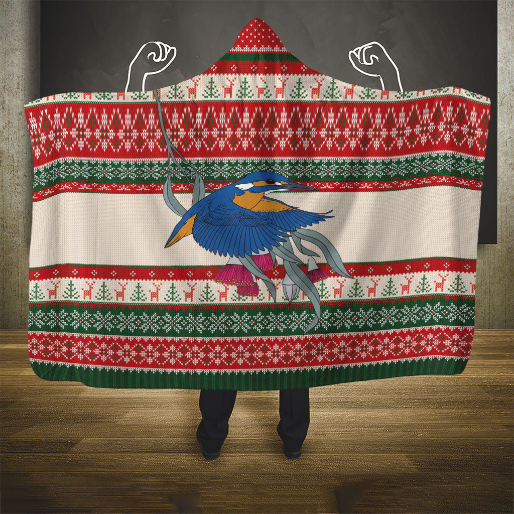 Aussie Kingfisher Bird Christmas Hooded Blanket Festive Knitted Pattern Inspired
