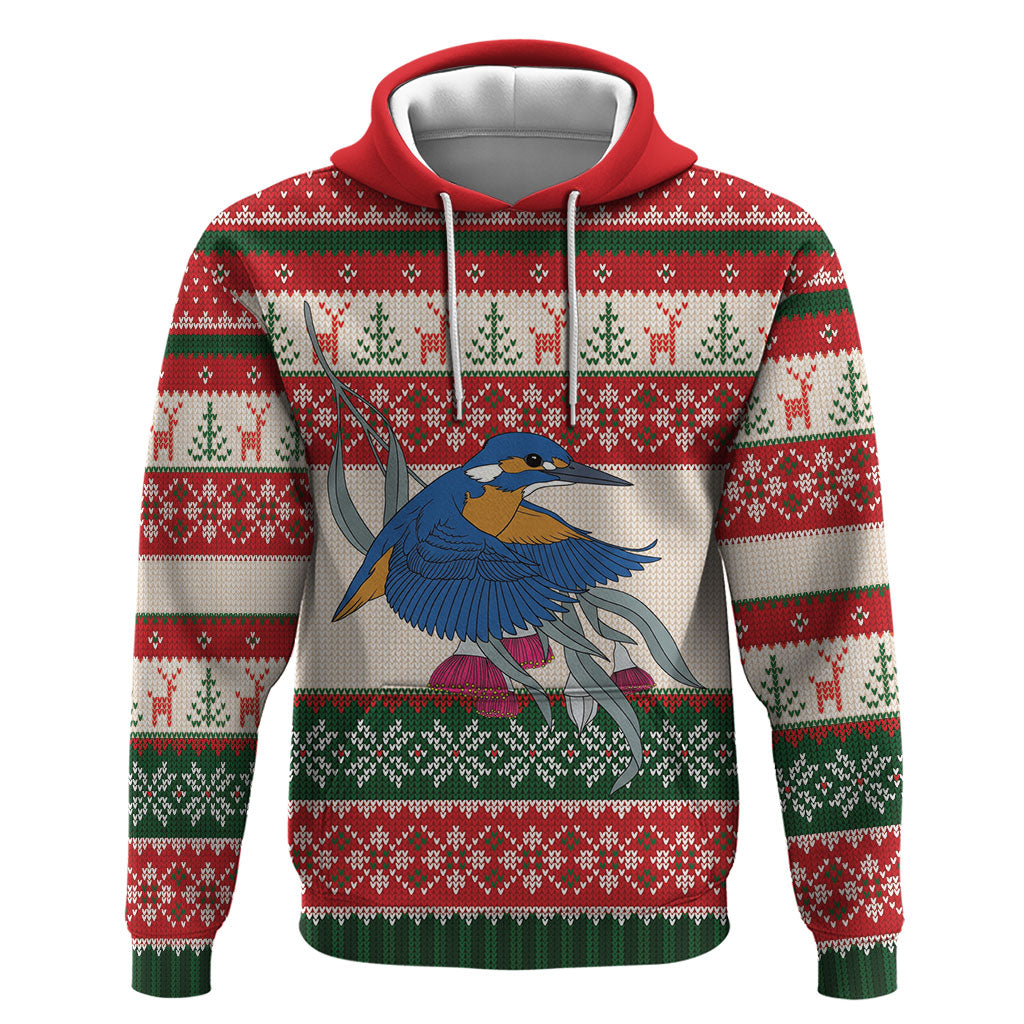 Aussie Kingfisher Bird Christmas Hoodie Festive Knitted Pattern Inspired