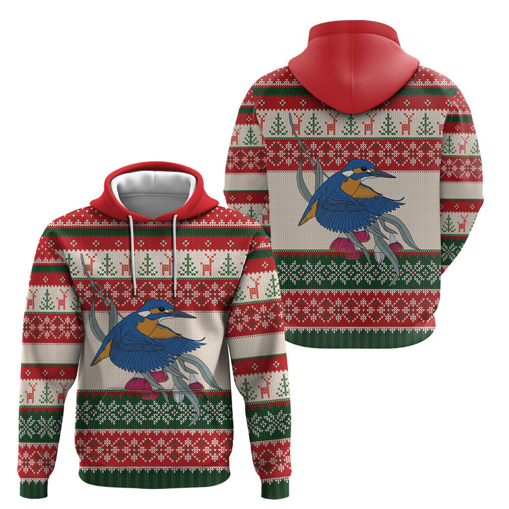 Aussie Kingfisher Bird Christmas Hoodie Festive Knitted Pattern Inspired