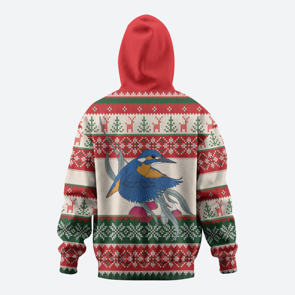 Aussie Kingfisher Bird Christmas Hoodie Festive Knitted Pattern Inspired