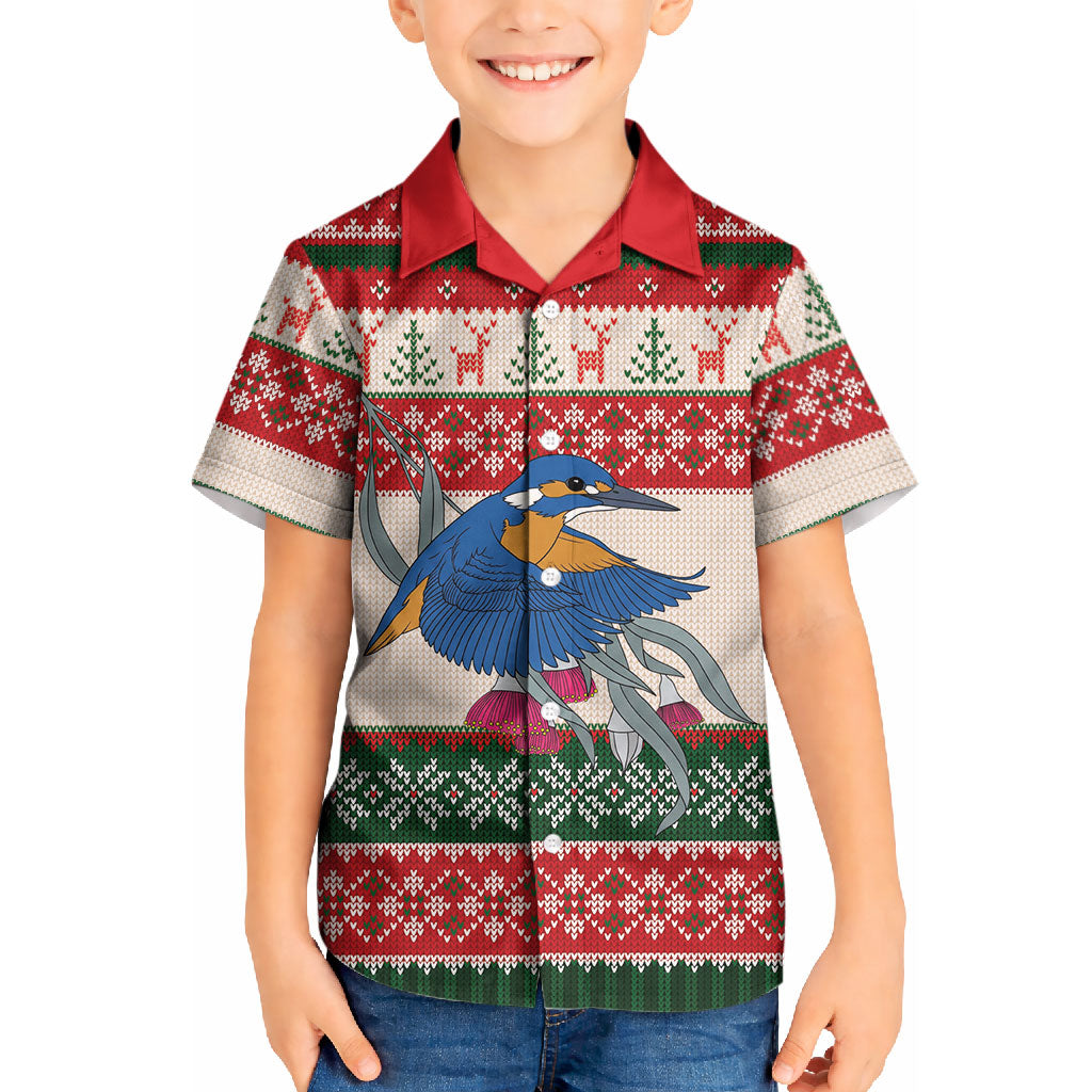 Aussie Kingfisher Bird Christmas Kid Hawaiian Shirt Festive Knitted Pattern Inspired