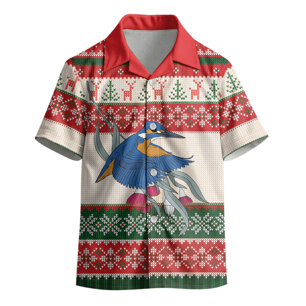 Aussie Kingfisher Bird Christmas Kid Hawaiian Shirt Festive Knitted Pattern Inspired