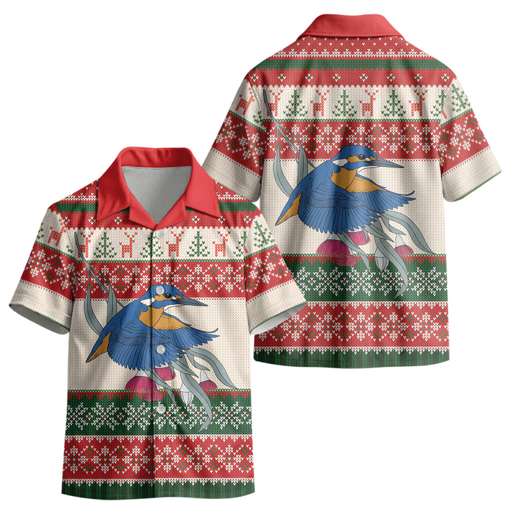 Aussie Kingfisher Bird Christmas Kid Hawaiian Shirt Festive Knitted Pattern Inspired