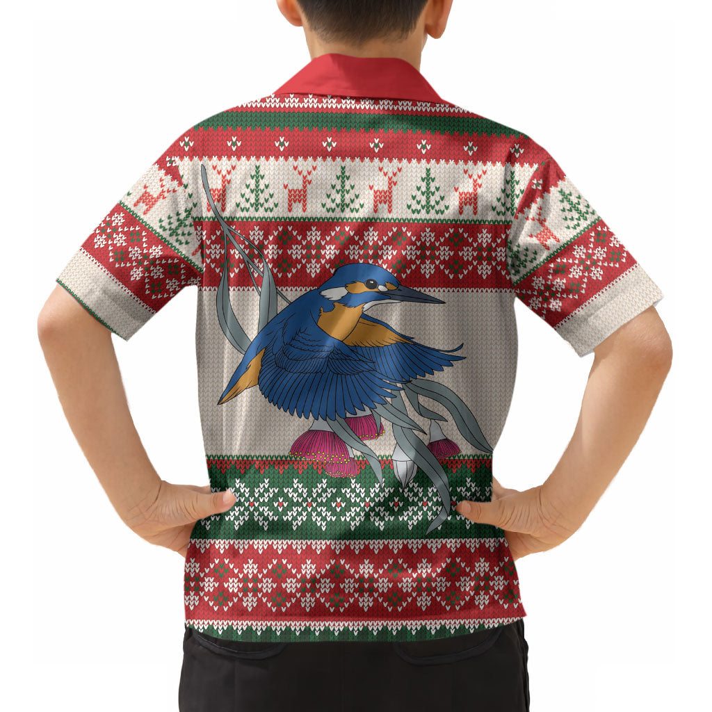 Aussie Kingfisher Bird Christmas Kid Hawaiian Shirt Festive Knitted Pattern Inspired