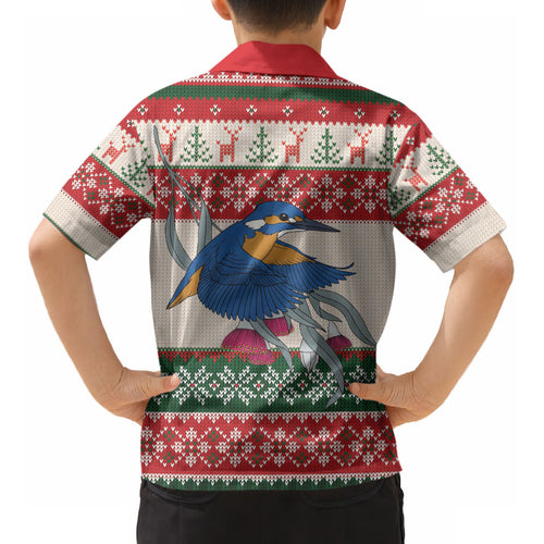 Aussie Kingfisher Bird Christmas Kid Hawaiian Shirt Festive Knitted Pattern Inspired