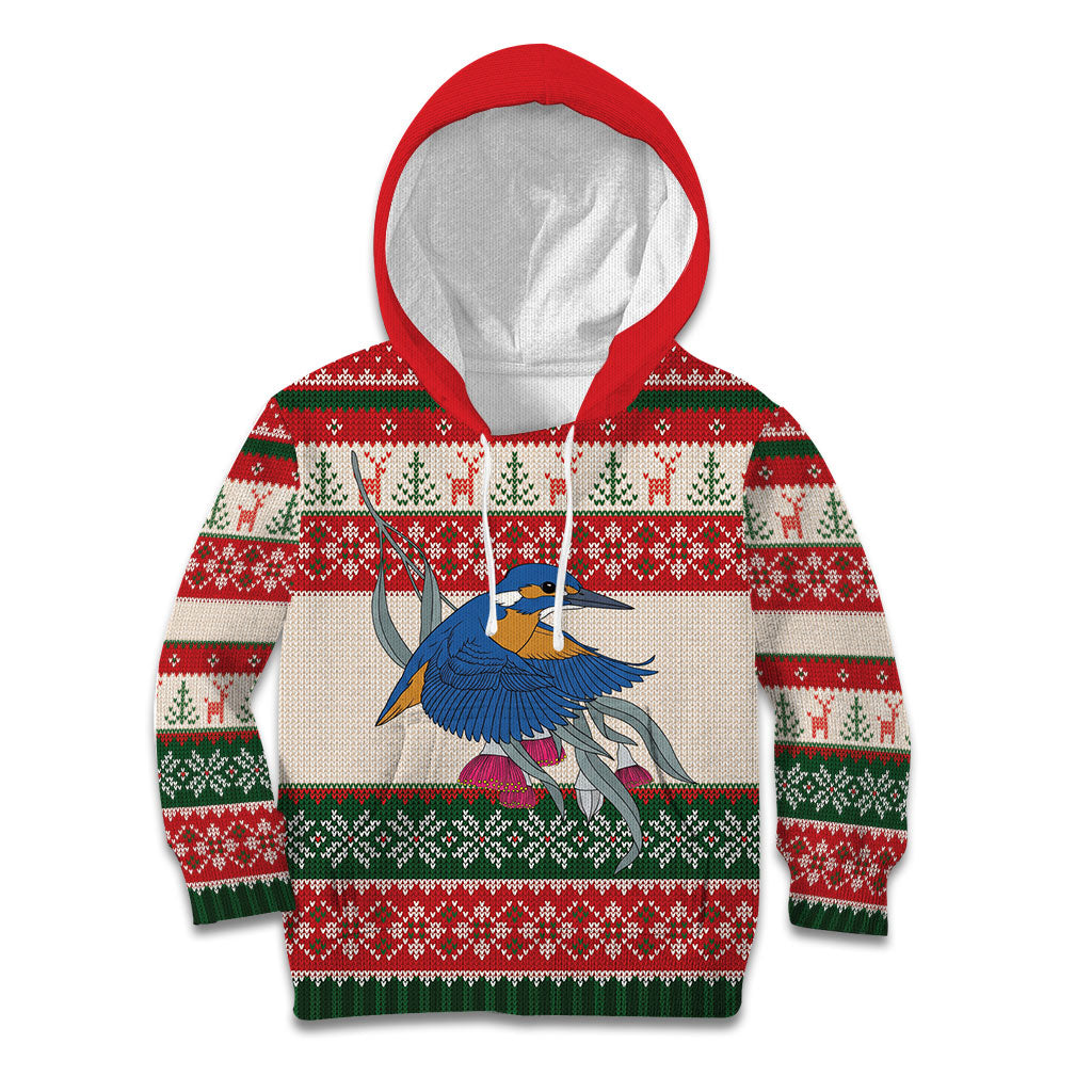 Aussie Kingfisher Bird Christmas Kid Hoodie Festive Knitted Pattern Inspired