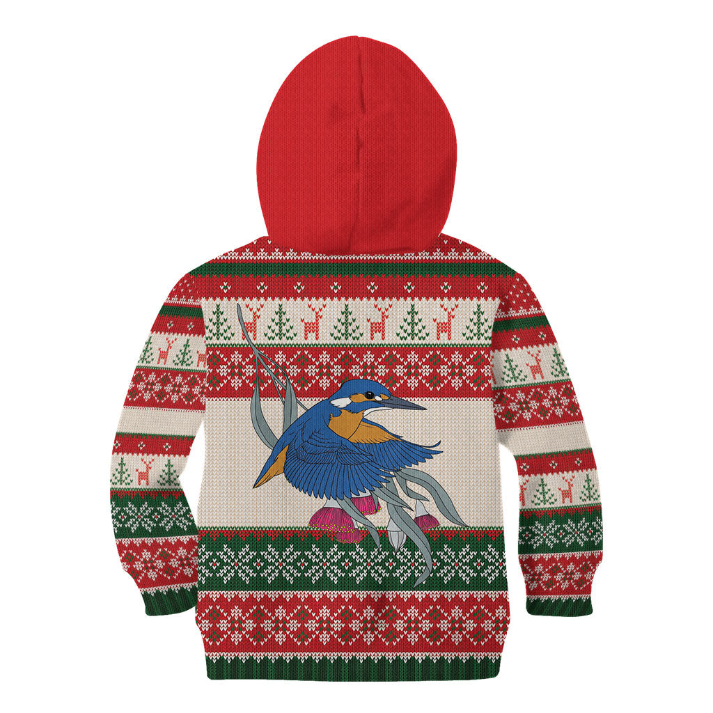 Aussie Kingfisher Bird Christmas Kid Hoodie Festive Knitted Pattern Inspired