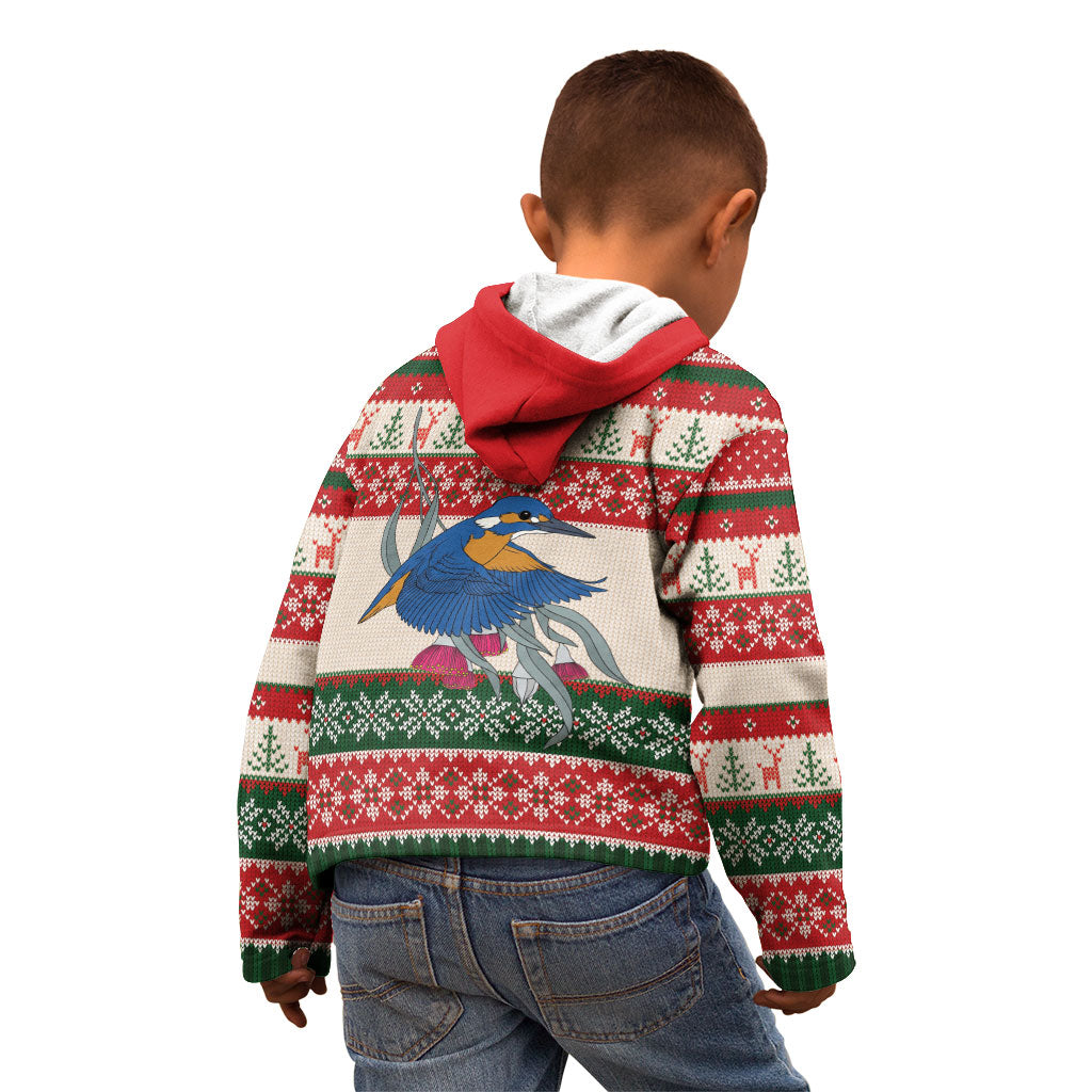 Aussie Kingfisher Bird Christmas Kid Hoodie Festive Knitted Pattern Inspired