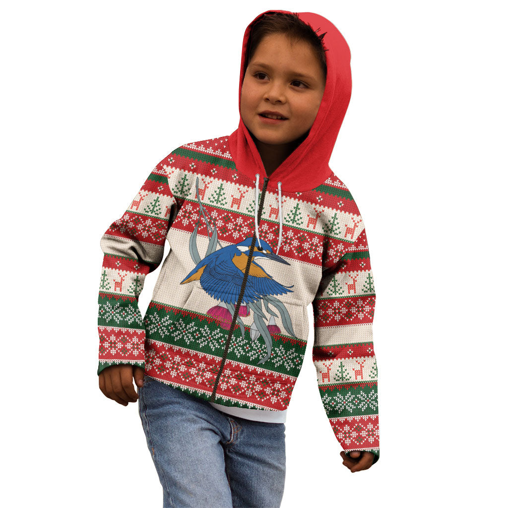 Aussie Kingfisher Bird Christmas Kid Hoodie Festive Knitted Pattern Inspired