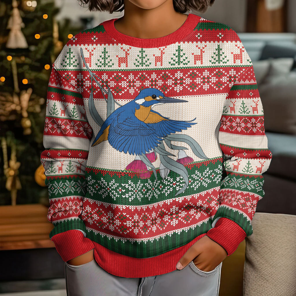 Aussie Kingfisher Bird Christmas Kid Ugly Christmas Sweater Festive Knitted Pattern Inspired