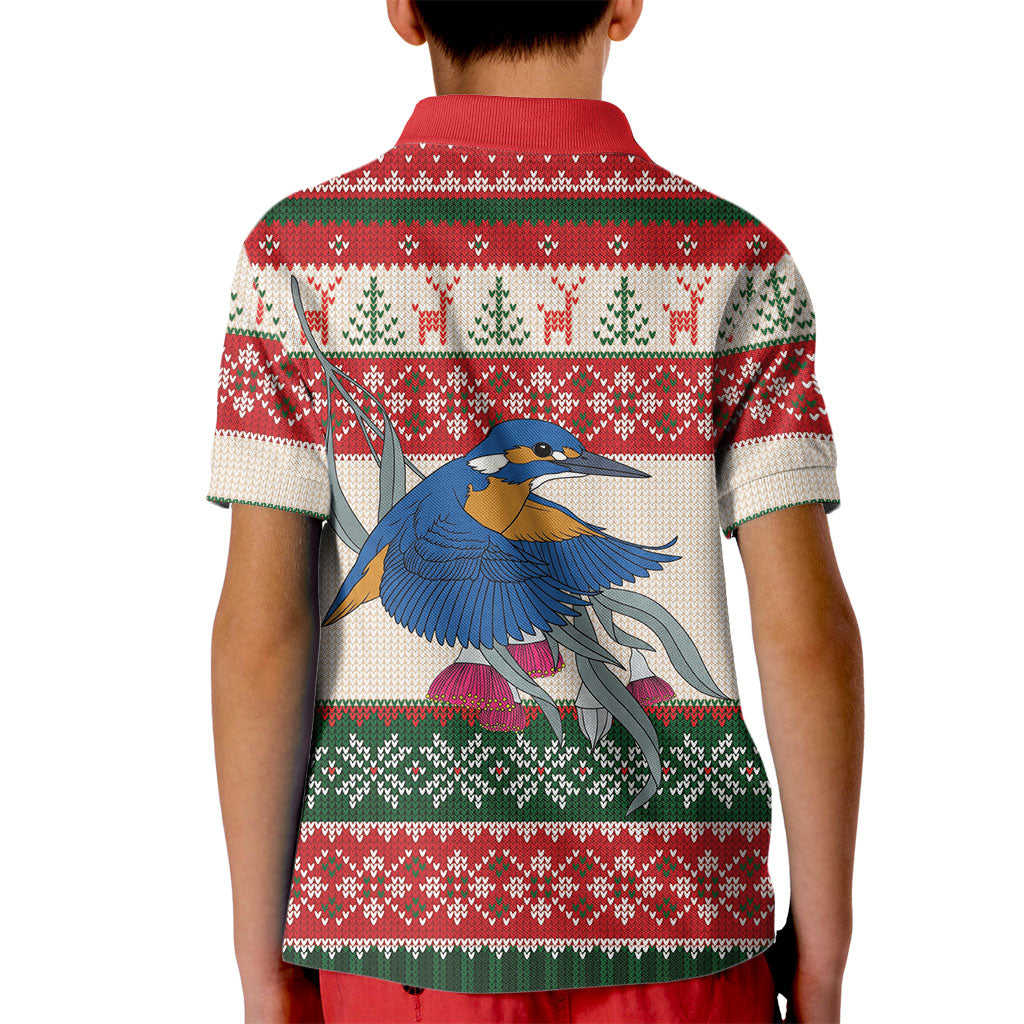 Aussie Kingfisher Bird Christmas Kid Polo Shirt Festive Knitted Pattern Inspired